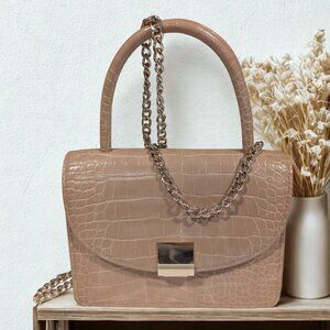 H&M Faux Croc Mini Top Handle Bag Beige Tan w/ Gold Chain Crossbody